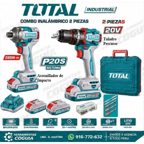 Atornillador de impacto 285 Nm + Taladro 66 Nm TOTAL