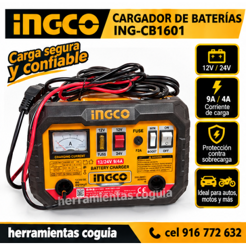 Cargador de bateria auto 12 / 24 V INGCO