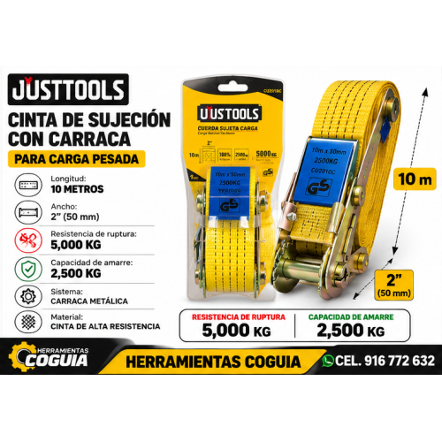 Cinta de Amarre / sujecion 10 metros 2500 Kg UYUSTULS Cinta de Amarre / sujecion 10 metros 2500 Kg UYUSTULS