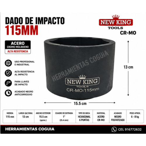 Dado de impacto115 mm - Encastre 1 pulgada Dado de impacto115 mm - Encastre 1 pulgada