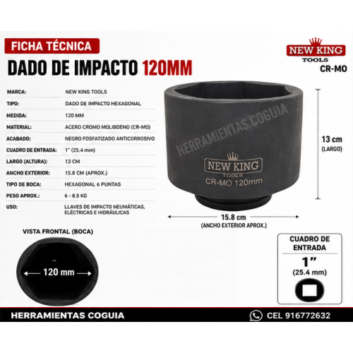 Dado de impacto 120 mm - Encastre 1 pulgada Dado de impacto 120 mm - Encastre 1 pulgada