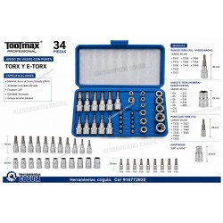 Dados torx - 34 unidades encastre 3/8 TOOLMAX