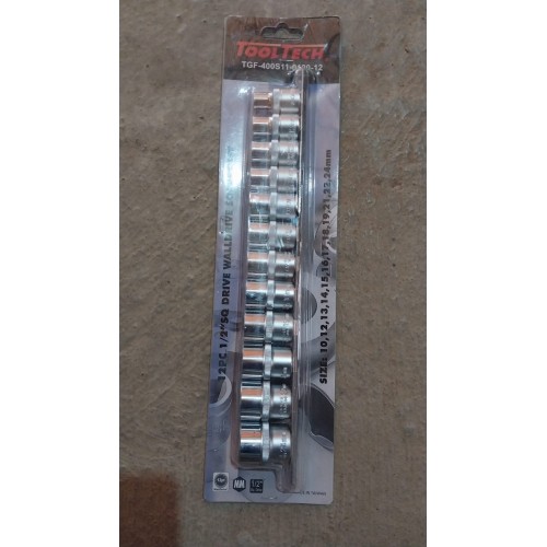 Dado x 12 unid. corto striado 1/2"  TOOLTECH