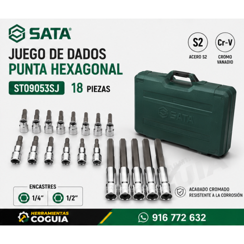 Dado punta Exagonal ( ALLEN)  x 18 Piezas  SATA