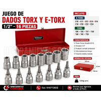 Dados torx Hembra - Macho 16 unidades TOOLMAX