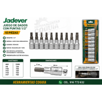 dado x 10 unid. punta exagonal y punta torx JADEVER