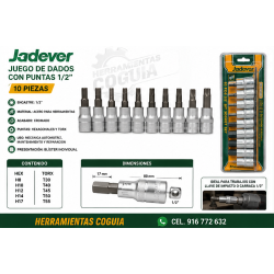 dado x 10 unid. punta exagonal y punta torx JADEVER