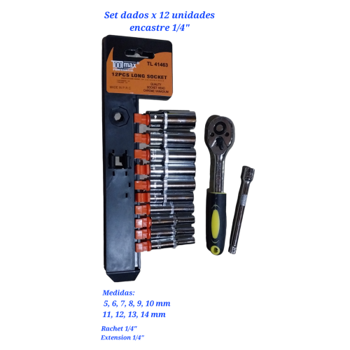 Dados x 12 unidades encastre 1/4" TOOLMAX Dados x 12 unidades encastre 1/4" TOOLMAX