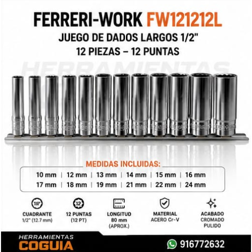 Dado x 12 unid. Largo striado  1/2" - FERRERI