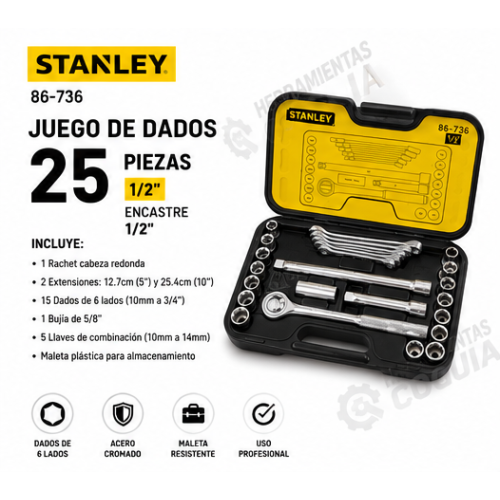 Dados mecanica x 25 unidad Encastre 1/2 STANLEY