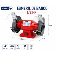 Esmeril de banco 1/2HP piedra 6" ZAFIRO