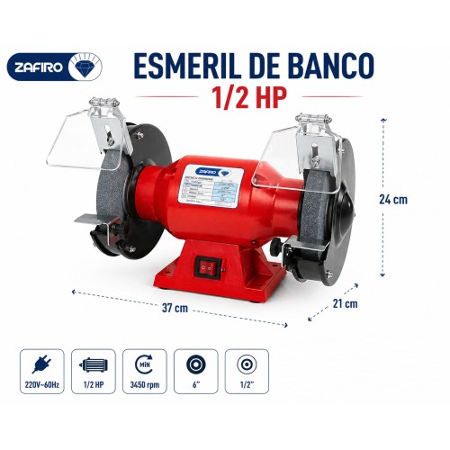 Esmeril de banco 1/2HP piedra 6" ZAFIRO