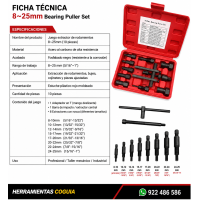 Extractor de Rodamientos internos x 12 Unidades 8–25 mm