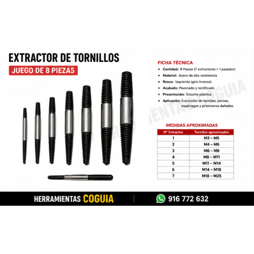 Extractor de tornillos  x 8 unidades