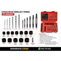 Extractor de tornillos y tuercas x 26 unidades