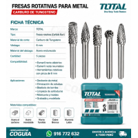 FRESAS DE CARBURO DE TUNGSTENO 5PCS 6MM + ESTUCHE INDUSTRIAL TOTAL