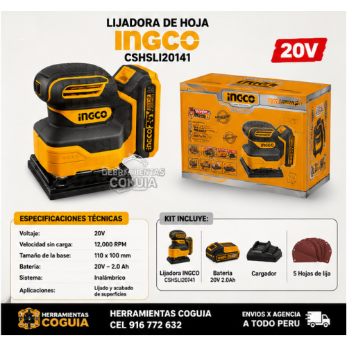 Lijadora cuadrada vibrador 20v INGCO Lijadora cuadrada vibrador 20v INGCO