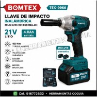LLave de Impacto 400 Nm a bateria 21V  BOMTEX  (KIT COMPLETO)