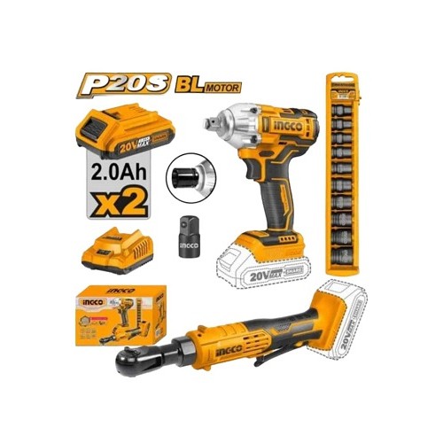 Llave de impacto inalambrico 20V -2 Amper  + Rachet 20 V -INGCO