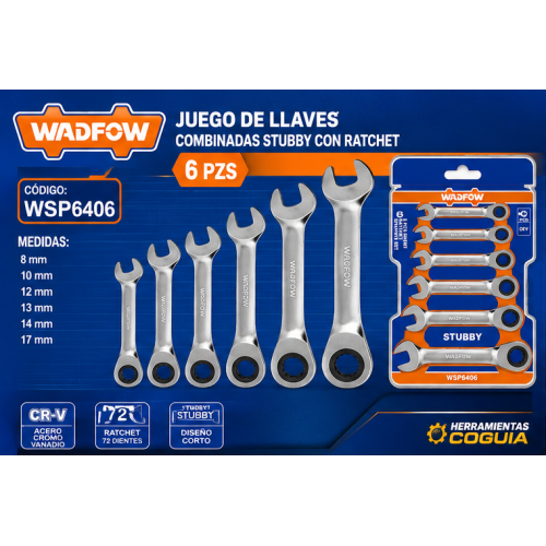 Llave rachet corto x 6 Unidades WADFOW Llave rachet corto x 6 Unidades WADFOW