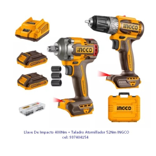 LLave de Impacto 20v + Taladro 20v en maletin INGCO LLave de Impacto 20v + Taladro 20v en maletin INGCO
