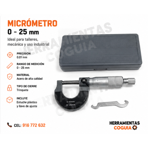 micrometro 0-25 mm punta de carbono