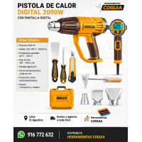 Pistola de calor 2000 w  LED  en maletin INGCO