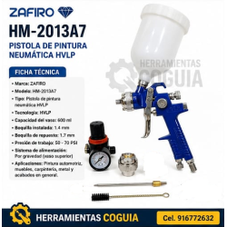Pistola de Pintar por gravedad  600 ml 1.4 mm + control de presion  ZAFIRO