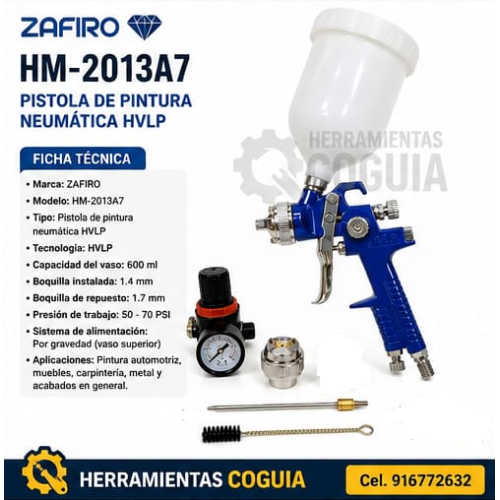 Pistola de Pintar por gravedad  600 ml 1.4 mm + control de presion  ZAFIRO
