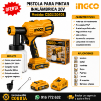 PISTOLA DE PINTAR INALÁMBRICA INGCO