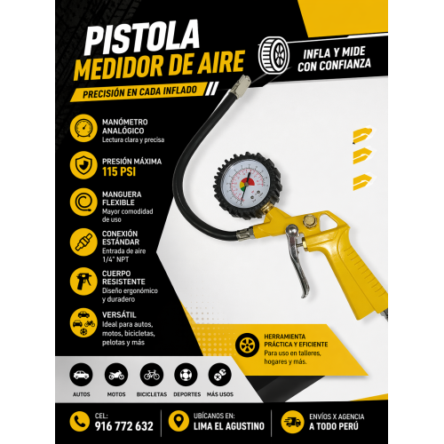 Pistola Medidor De Aire Con Reloj Para Neumaticos marca UYUSTULS