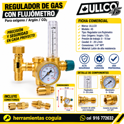 Regulador de Argon con flujometro  GULLCO