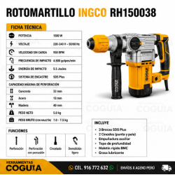 Rotomartillo 1500 W  - 5 J SDS PLUS  INGCO