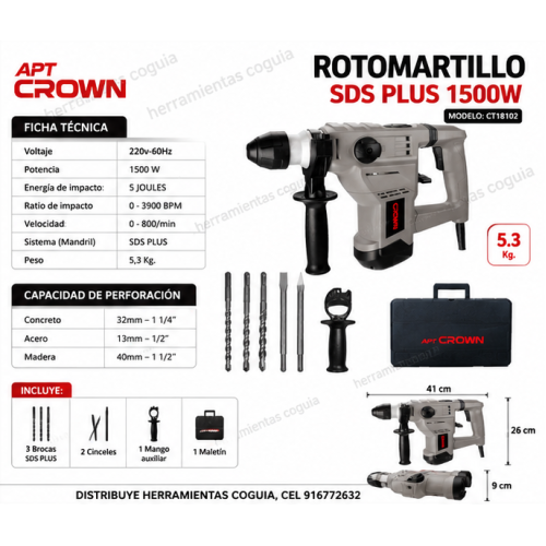 Rotomartillo 1500 w, sds plus CROWN Rotomartillo 1500 w, sds plus CROWN