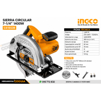 Sierra Circular 1400 W - 7 1/4"- INGCO