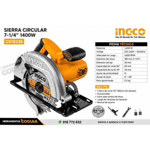 Sierra Circular 1400 W - 7 1/4"- INGCO
