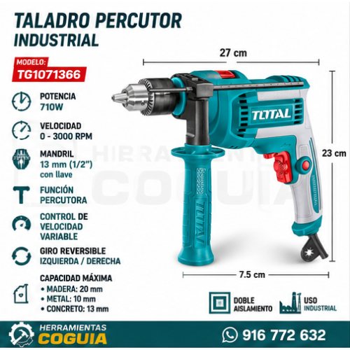 Taladro percutor 710 W mandril 1/2!"- TOTAL Taladro percutor 710 W mandril 1/2!"- TOTAL