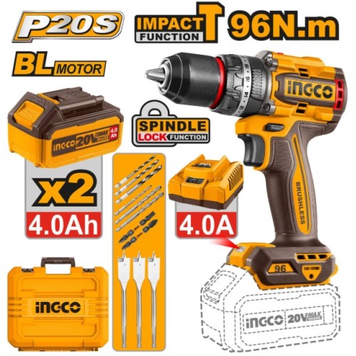 Taladro percutor 96 Nm + 2 baterias 4 amperios INGCO