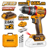 Taladro atornillador c/ percutor brushless 20v 66Nm INGCO