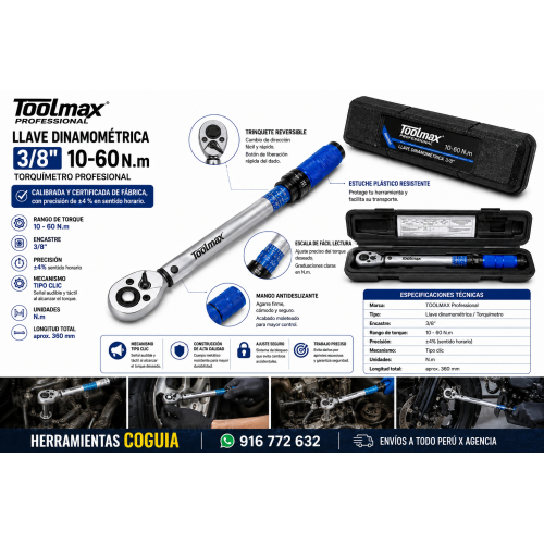 Torquimetro 3/8" de 10 a 60 Nm TOOLMAX Torquimetro 3/8" de 10 a 60 Nm TOOLMAX