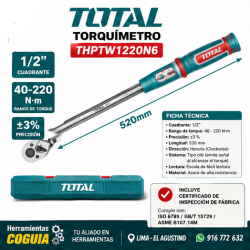 Torquimetro 1/2"  de 40 a 220 Nm TOTAL