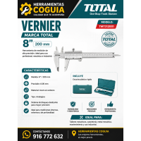 Vernier Calibrador Pie de rey 8"<> 200 mm pulgadas  TOTAL