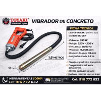 Vibrador de Concreto 850 W + sonda 1.5m TOYAKI